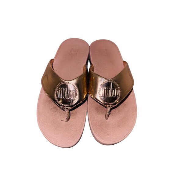 Fitflop Demelza Logo Toe-Thong Sandals Metallic Gold Leather Sandals 7 Cushioned - Picture 12 of 12